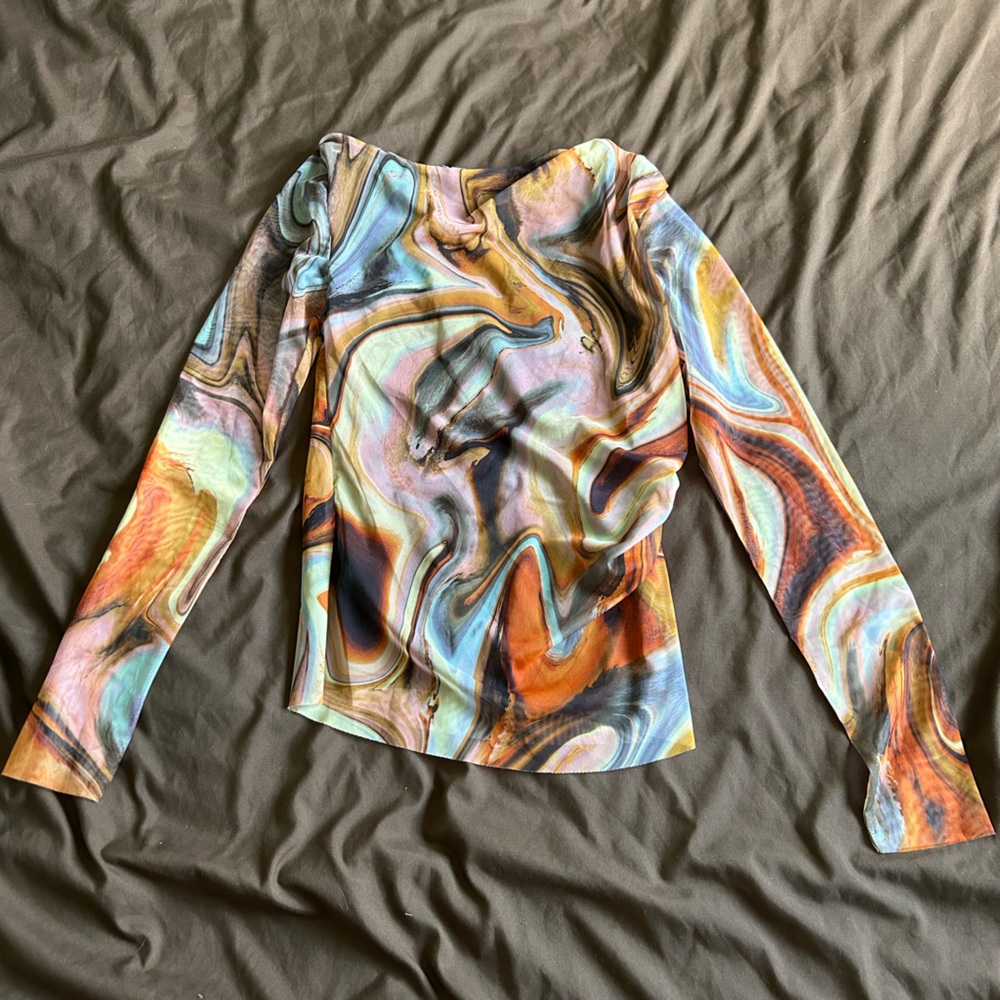 Zara Pink, Orange and Blue Marbled Long Sleeve Top